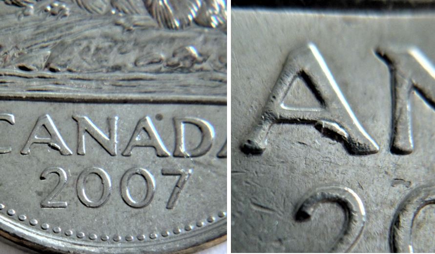 5 Cents 2007-Éclat coin sous le premier A de cAnada,1.JPG