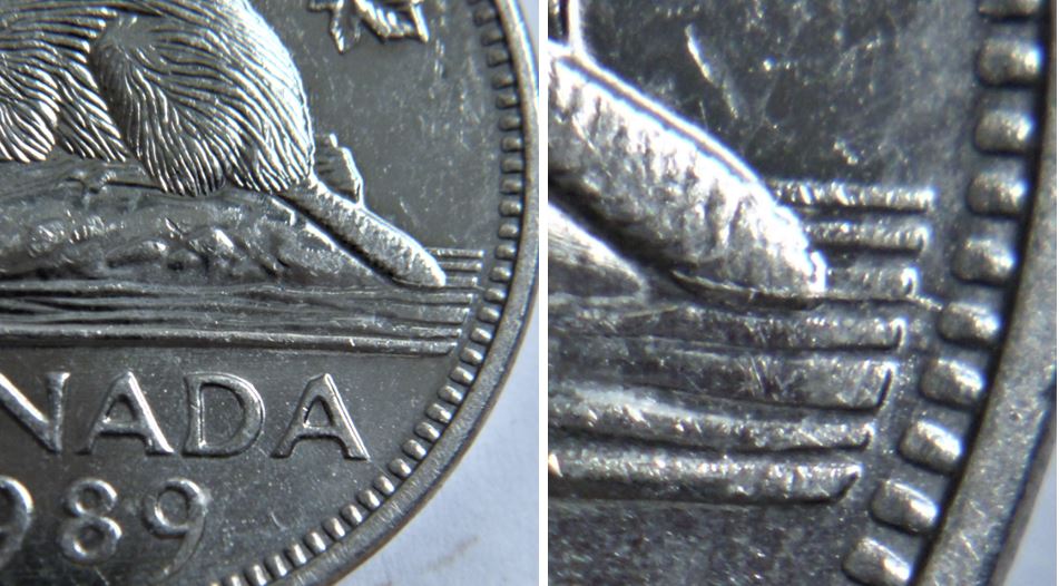 5 Cents 1989-Coin fendillé a la queue du castor-Type 2..JPG