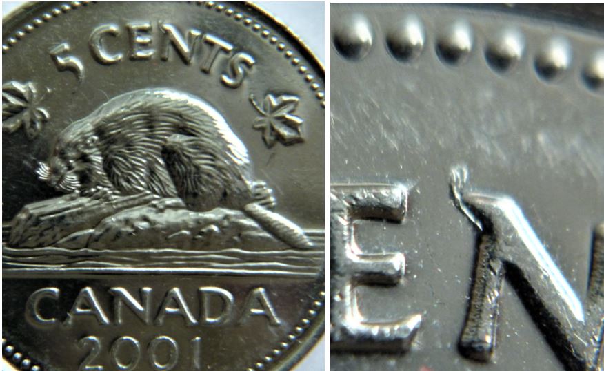5 Cents 2001-Éclat coin après le N de ceNts-2.JPG