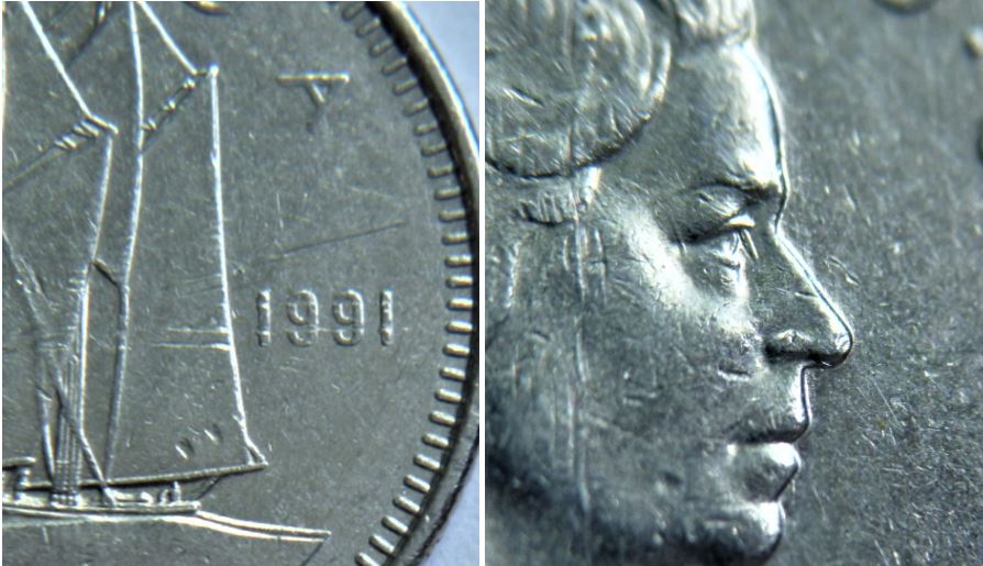 10 Cents 1991-Dommage du coin devant et en arrière de l'oeuil de effigie-2.JPG
