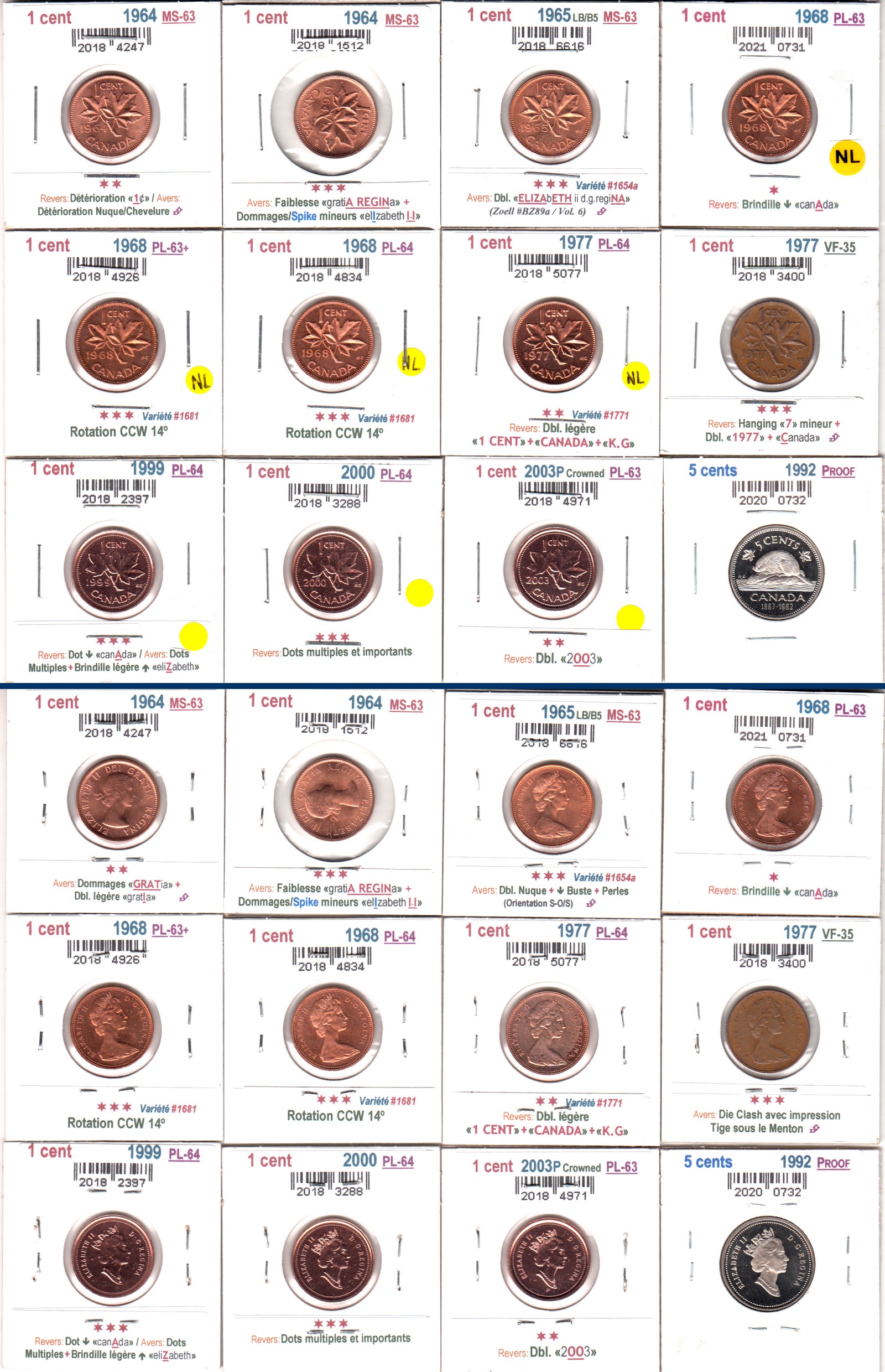 À Vendre - Lot #3 - 11 x 1c 1964-2003 + 5c 1992PR (2021-11).jpg