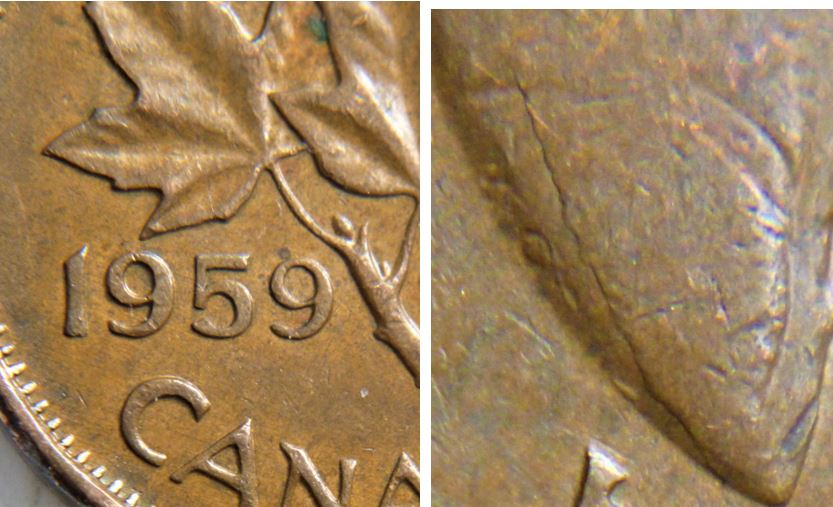 1 Cent 1959-Défaut flan coté avers au dessus de la signature-1.JPG