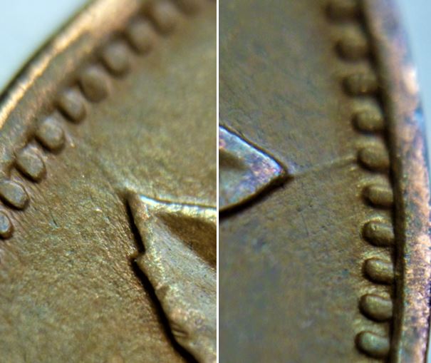 1 Cent 1939-Coin fendillé feuille  gauche et droite+dépôt métal sous les feuilles-2.JPG