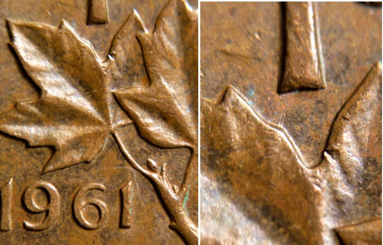 1 Cent 1961-Coin entrechoqué au dessus date -Sous le 1-1.JPG