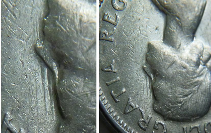 5 Cents 1964-Dommage du coin devant le front de effigie-4.JPG