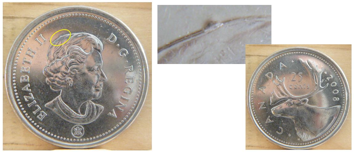 25 Cents 2008- Éclat de coin tête effigie.JPG