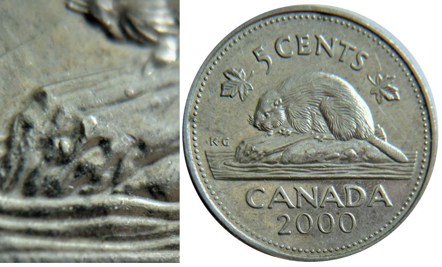 5 Cents 2000-Éclat coin sur B elizaBeth-Éclat devant la buche-1.JPG