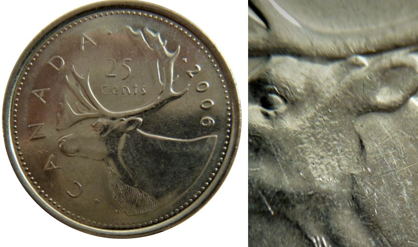 25 Cents 2006-Frappe à travers sur la machoir du caribou-1.JPG