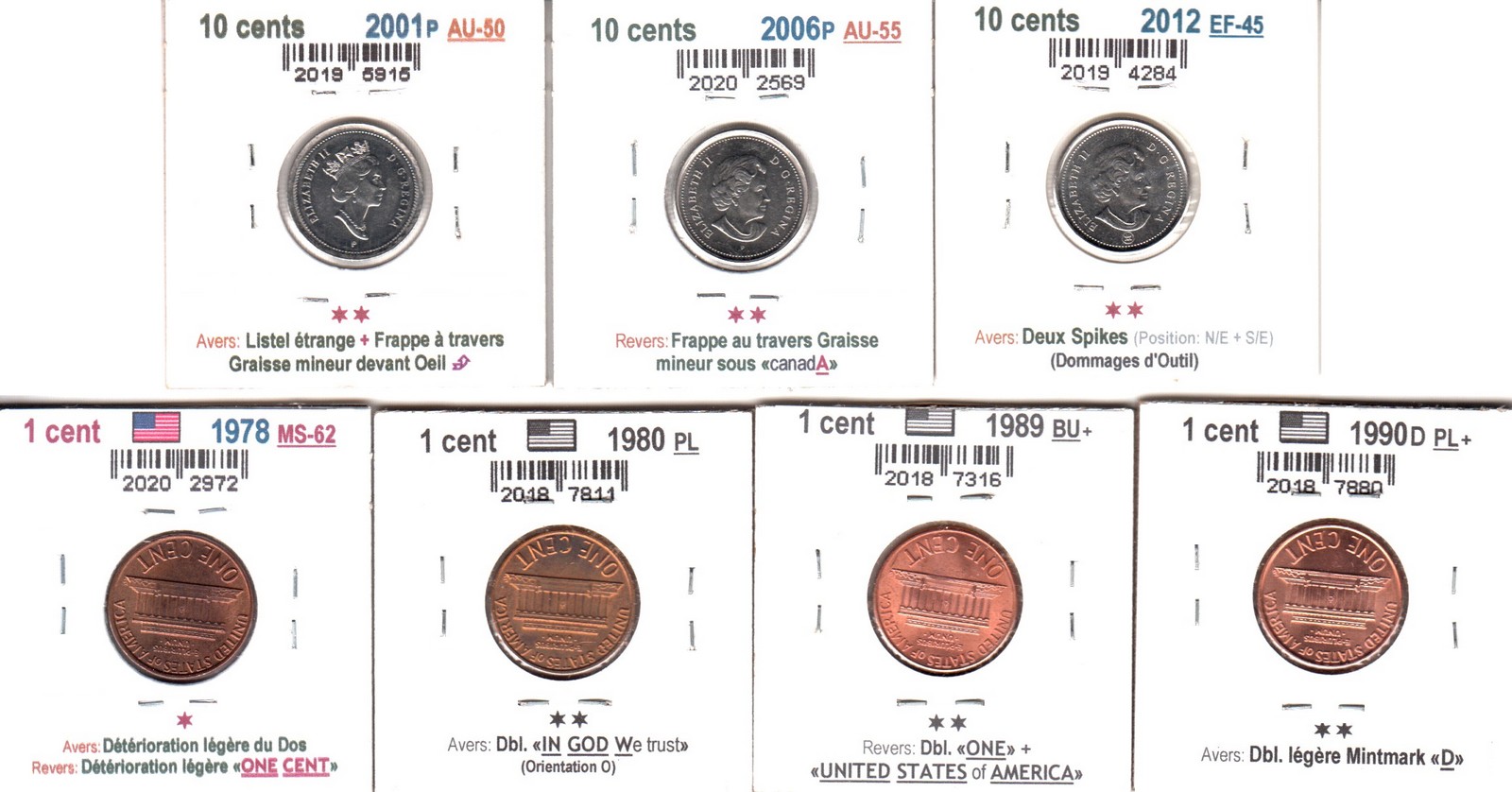 À Vendre - Lot 3 - 7 x 10c & USA 1c avec Erreurs - Back.jpg