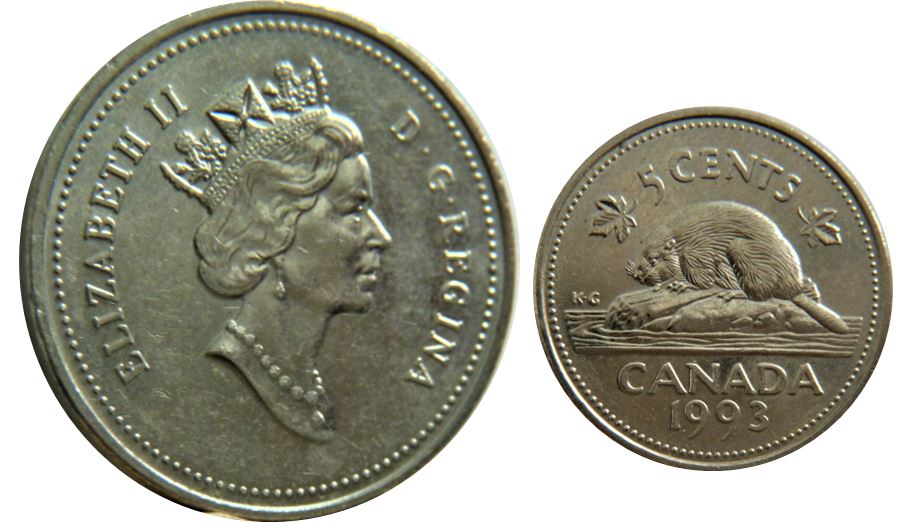 5 Cents 1993-Dommage du coin a travers le cou de effigie-1.JPG