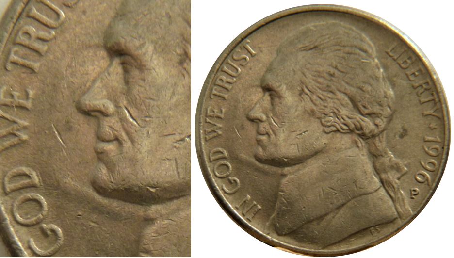 5 Cents 1996P USA-Dépôt de métal avers et revers-1.JPG