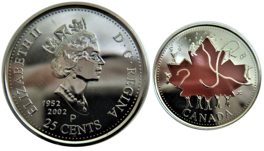 25 Cents 2002p Canada Day-Couleur frappe a travers sous la george de effigie-4.JPG