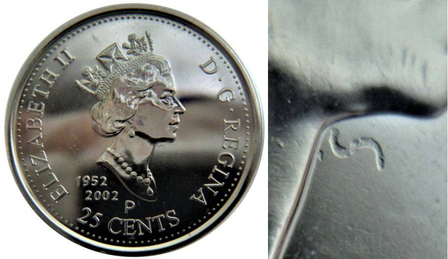 25 Cents 2002p Canada Day-Couleur frappe a travers sous la george de effigie-5.JPG