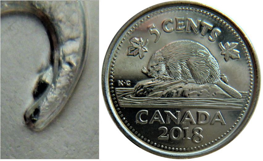 5 Cents 2018-Éclat coin patte du 5 CA de CAnada-1.JPG