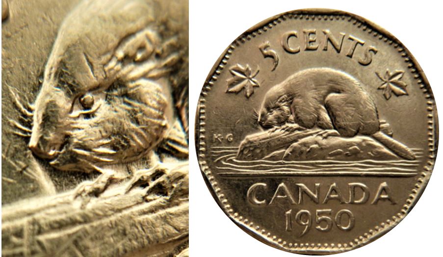 5 Cents 1950-Marque d'outil feuille gauche-Coin entrechoqué -1.JPG