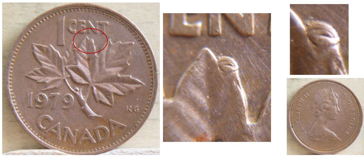 1 Cent-1979- Éclat de coin sur feuille gauche+Double 79.1.JPG