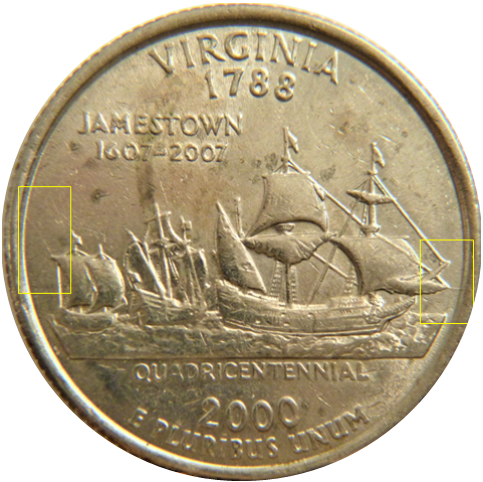 25 Cents USA-2000 Virginia-Coin fendillé au premier et au dernier bateau-1.png