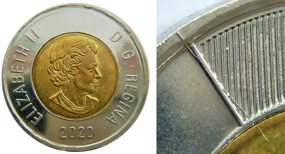 2 Dollars 2020-Éclat coin sur B T de la signature + Coin fendillé revers-1.JPG
