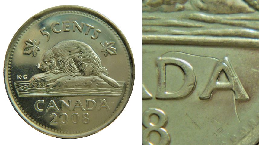 5 Cents 2008-Frappe à travers fil sur DA de canaDA-1.JPG