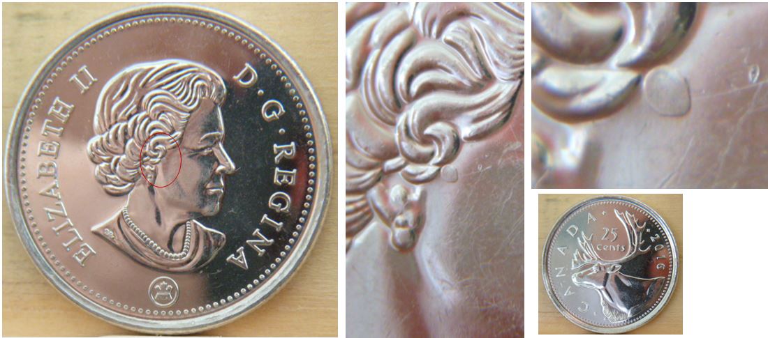 25 Cents 2016-Éclat de coin près de l'oreil-1.JPG