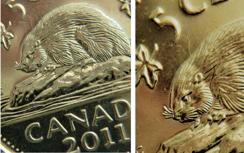 5 Cents 2011-Coin entrechoqué au dessus du castor-2.JPG