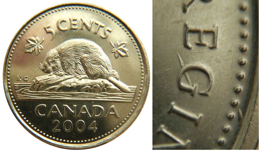 5 Cents 2004-Dommage du coin a travers G de reGina-1.JPG