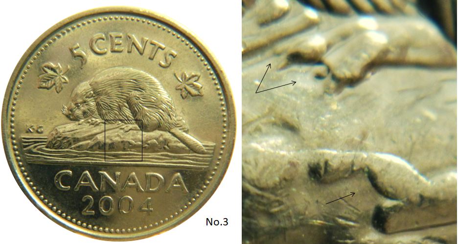 5 Cents 2004p-Pierre extra et Griffe extra- Éclat coin-No.3,.JPG