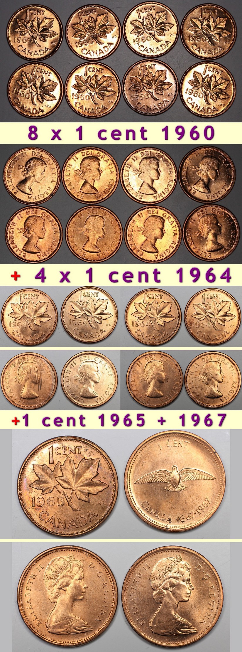 Web À Vendre - Lot 8 x 1c 1960 + 4 x 1964 + 1 x 1965 + 1 x 1967.jpg