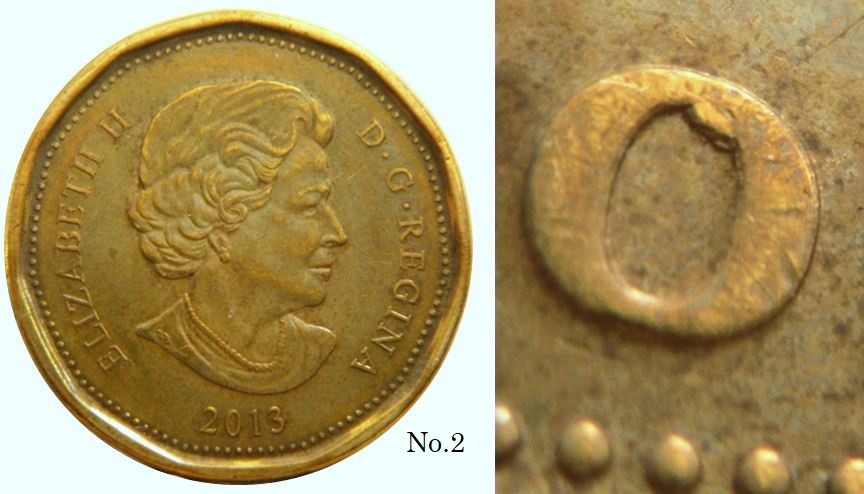 1 Dollar 2013-Éclat coin dans O de dOllar-No.2.JPG