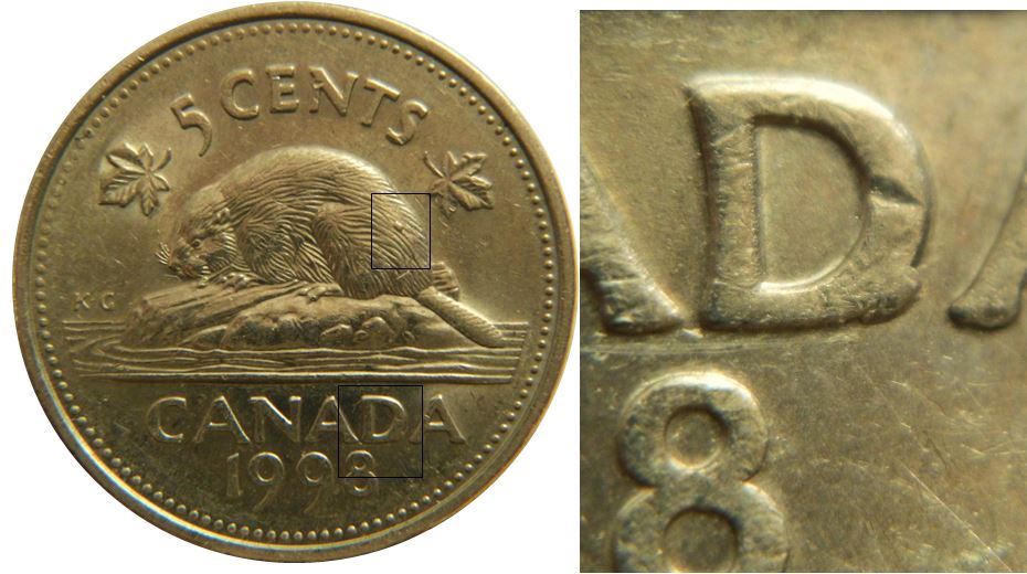 5 Cents 1998-Éclat coin sous D de canaDa et sur dos du castor-1.JPG
