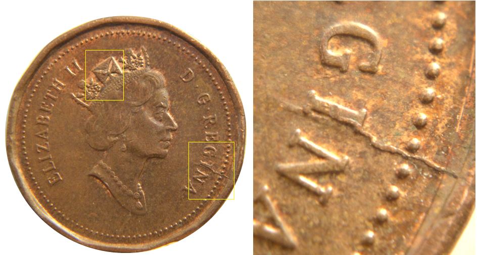 1 Cent 1996-Éclat dans la couronne coin fendillé à travers i RegiNa-2.JPG