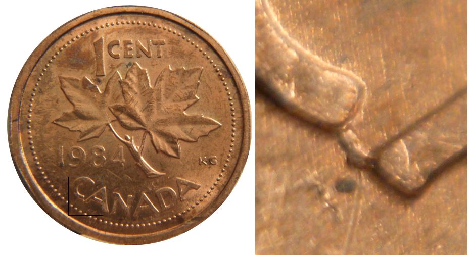 1 Cent 1984-CA de CAnada attacé par un éclat coin-1.JPG
