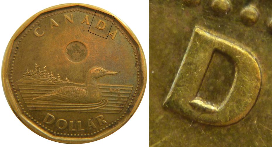 1 Dollar 2012-Éclat  coin dans le D de canaDa-No.2.JPG