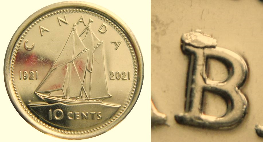10 Cents 1921-2021-Éclat coin sur B elizaBeth-1,.JPG