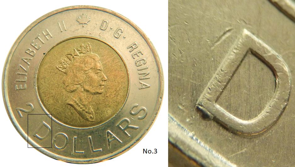 2 Dollars 2000-Éclat coin sous D de Dollars-Ped D-No.3.JPG
