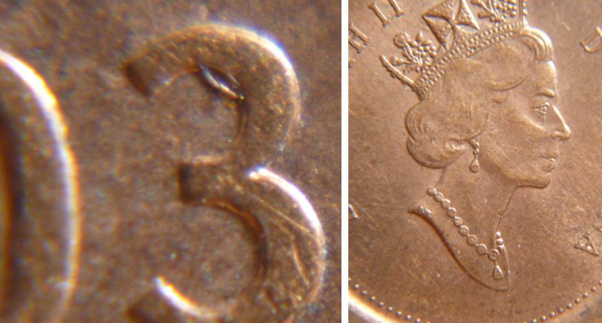 1 Cent 2003 V.effigie -Éclat de coin dans 3.JPG