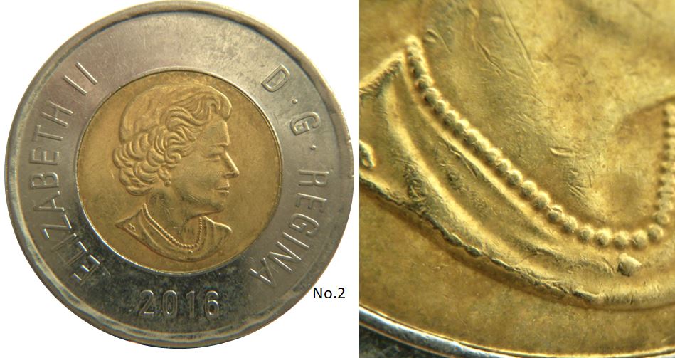 2 Dollars 2016-Accumulation à la base de effigie-perle-1.JPG