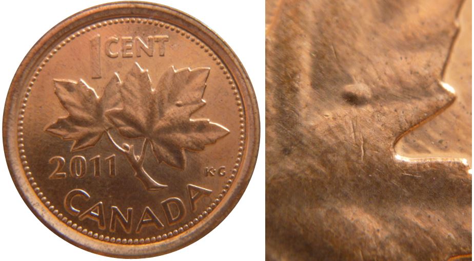 1 Cent 2011-Point dans feuille droite-No.1,.JPG