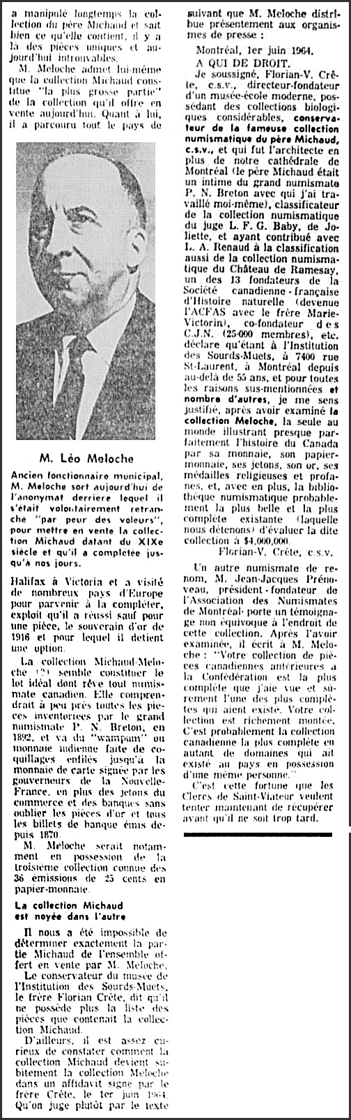 Article - 1965-02-25 - Les Clercs de St-Viateur veulent récupérer la riche collection Michaud - Part 2 (La Presse).jpg