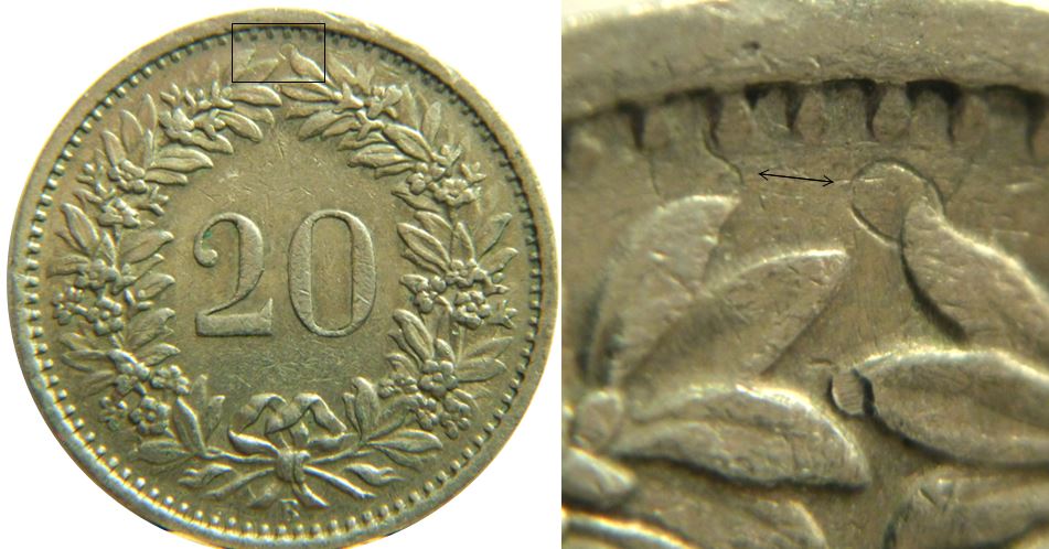 20 Rappen 1968-Frappe à travers haut de la courrone-1,.JPG