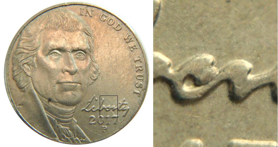 5 Cents 2017 USA- ER de libERty attaché-Éclat coin dans O de monticellO-1.JPG