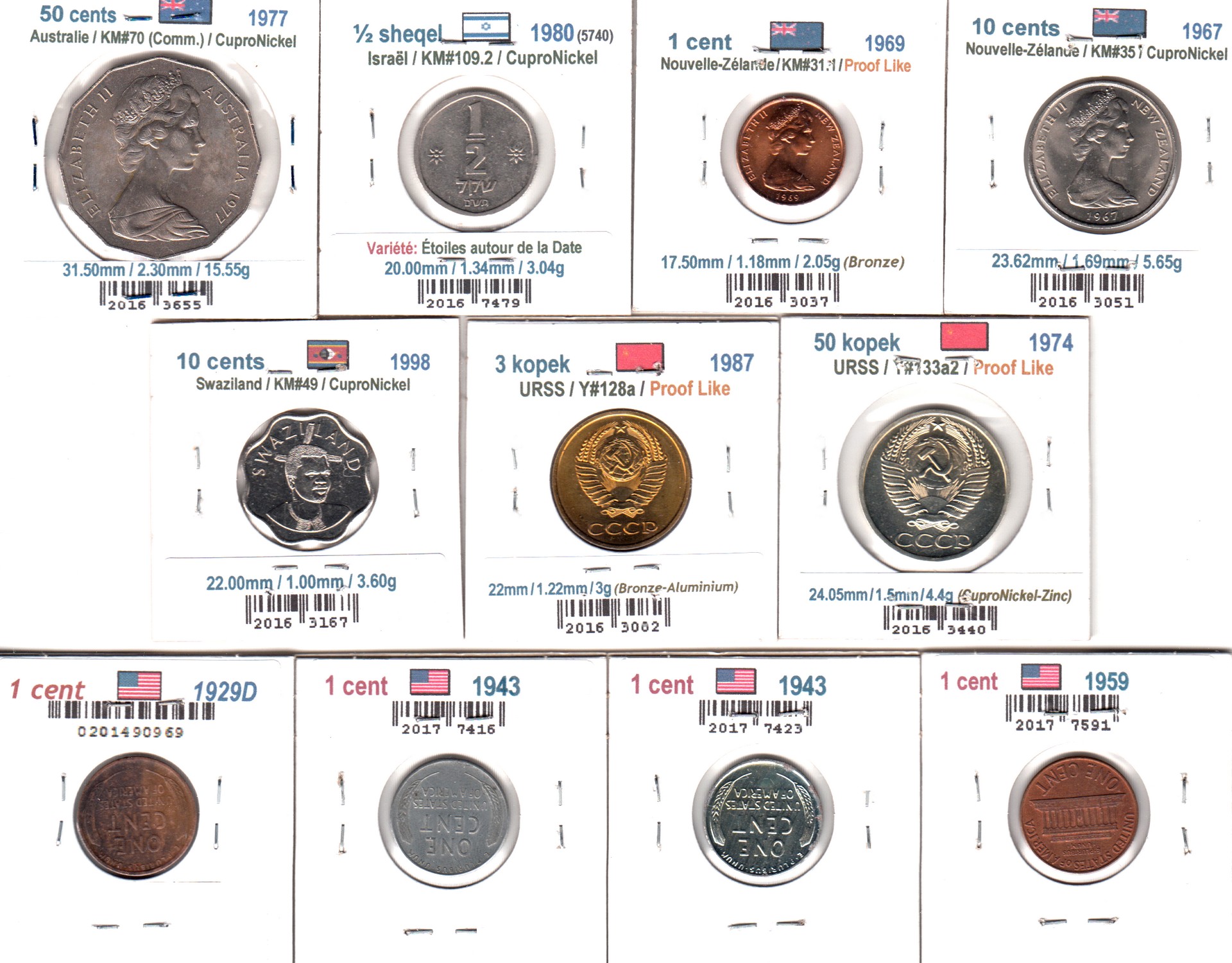 À Vendre - Lot 11 pièces du monde & USA - Back.jpg
