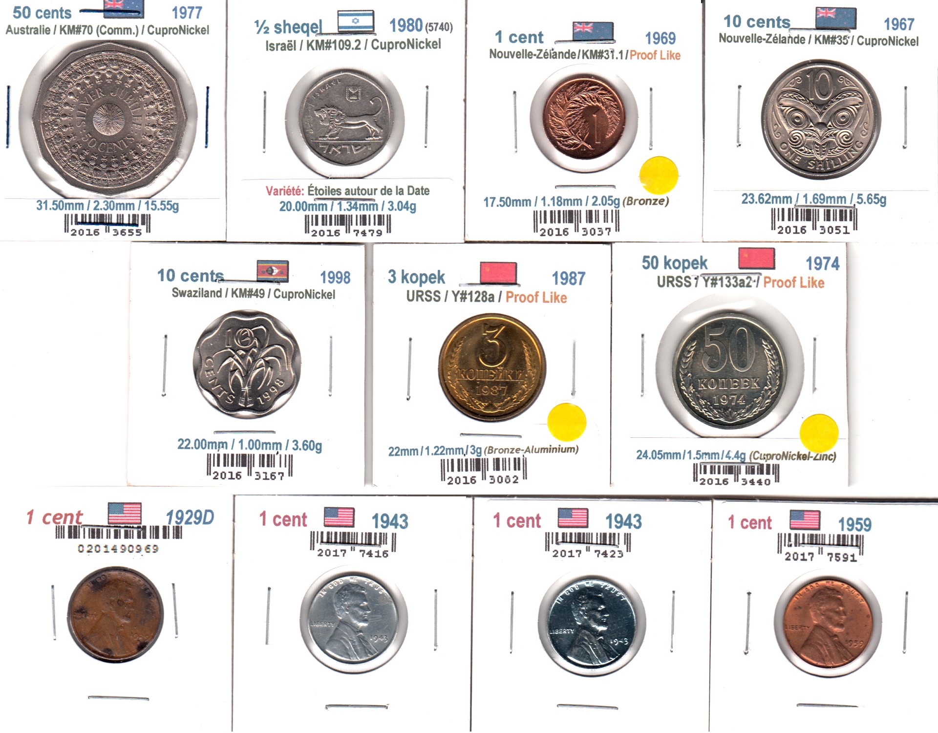 À Vendre - Lot 11 pièces du monde & USA - Front.jpg