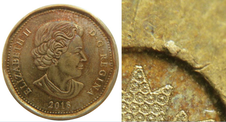 1 Dollars 2018-Éclat coin au dessus de la feuille-1.JPG