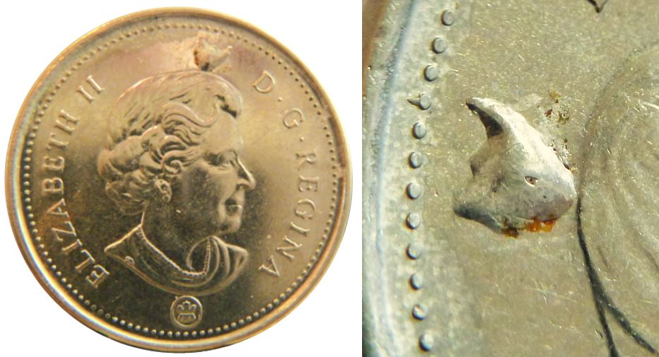 5 Cents 2007-Elizabeth avec un chapeau-Défait de laminage-2.JPG