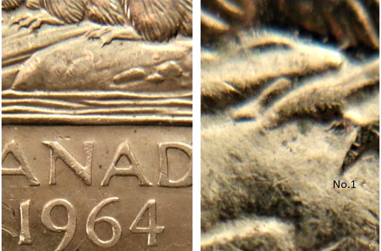 5 Cents 1964-Grosse griffe extra-Éclat coin  patte arrière-No.1.JPG