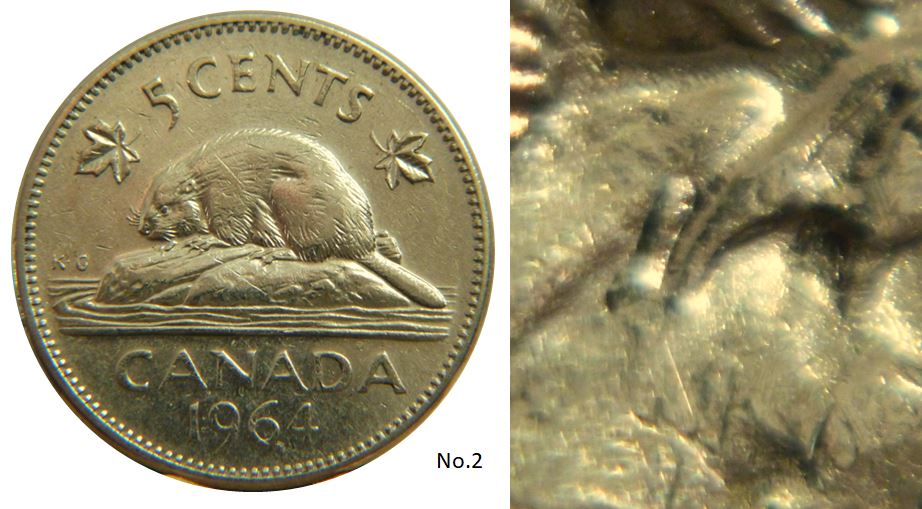 5 Cents 1964-Grosse griffe extra-Éclat coin  patte arrière-No.2.JPG