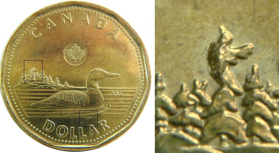 1 Dollar 2021-Éclat coin dans l'arbre-et sous l'eau-1.JPG