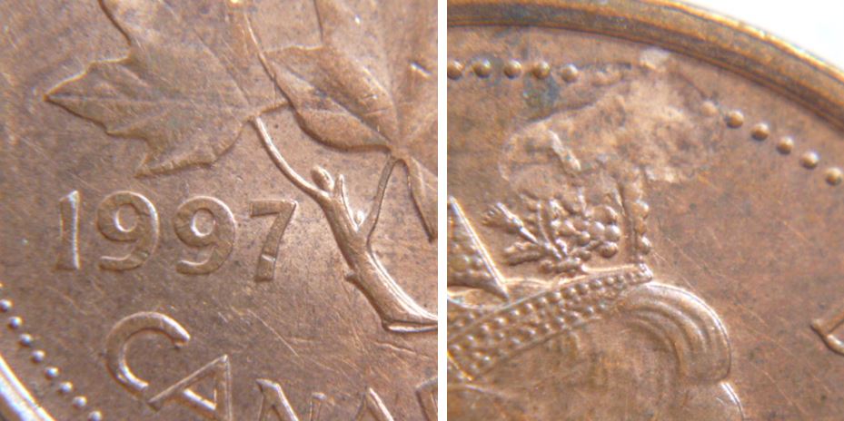 1 Cent 1997-Frappe a traver graisse coté avers -1.JPG