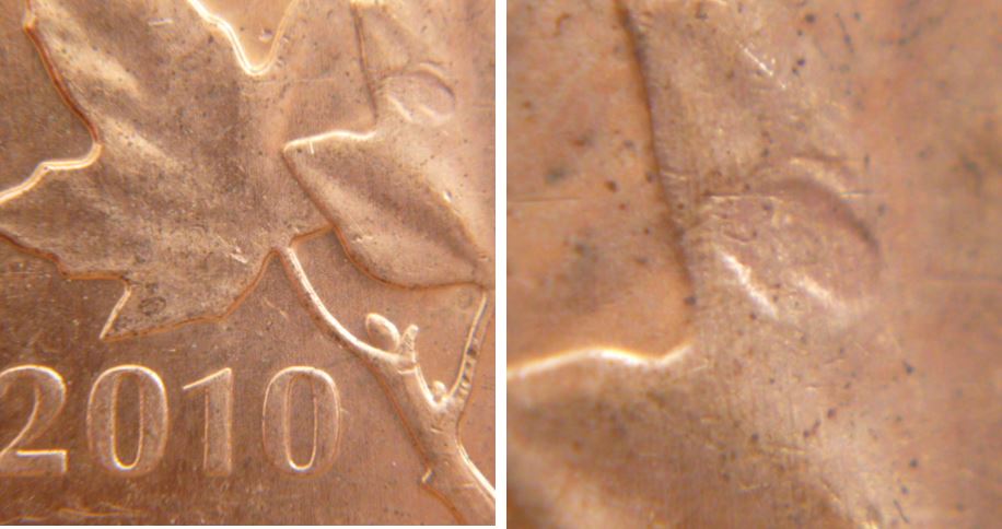 1 Cent 2010-Frappe a travers sur feuille droite-1.JPG